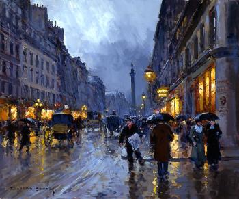 Edouard Cortes : Rue de la Paix, Place Vendome in the Rain